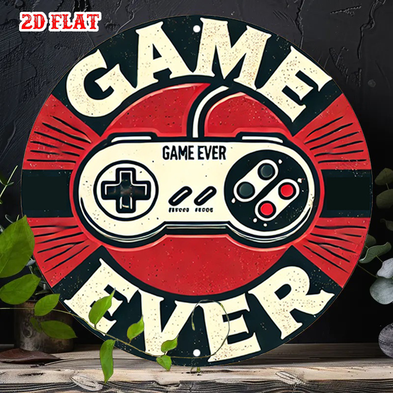 Game Retro Gaming - Targa Rotonda in Alluminio 2D Piana,
